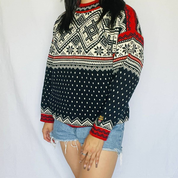 Dale of Norway Men's Ski Sweater Norwegian Wool Navy Pullover Small - Picture 2 of 4